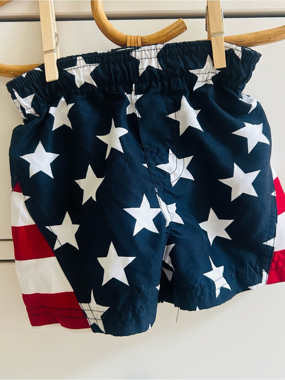 Kids Star Print Swim Trunks in Navy, White & Red